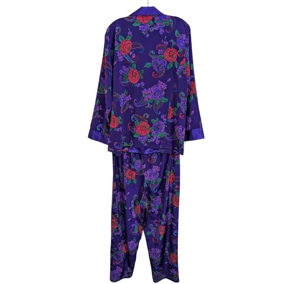 Victorias Secret Vintage Gold Label Womens L Pajama Set Floral Purple Satin Rose - Picture 3 of 6